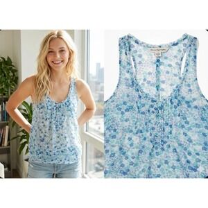 American‎ Eagle Floral Pintuck Racerback Tank Top Sheer Boho Size 4